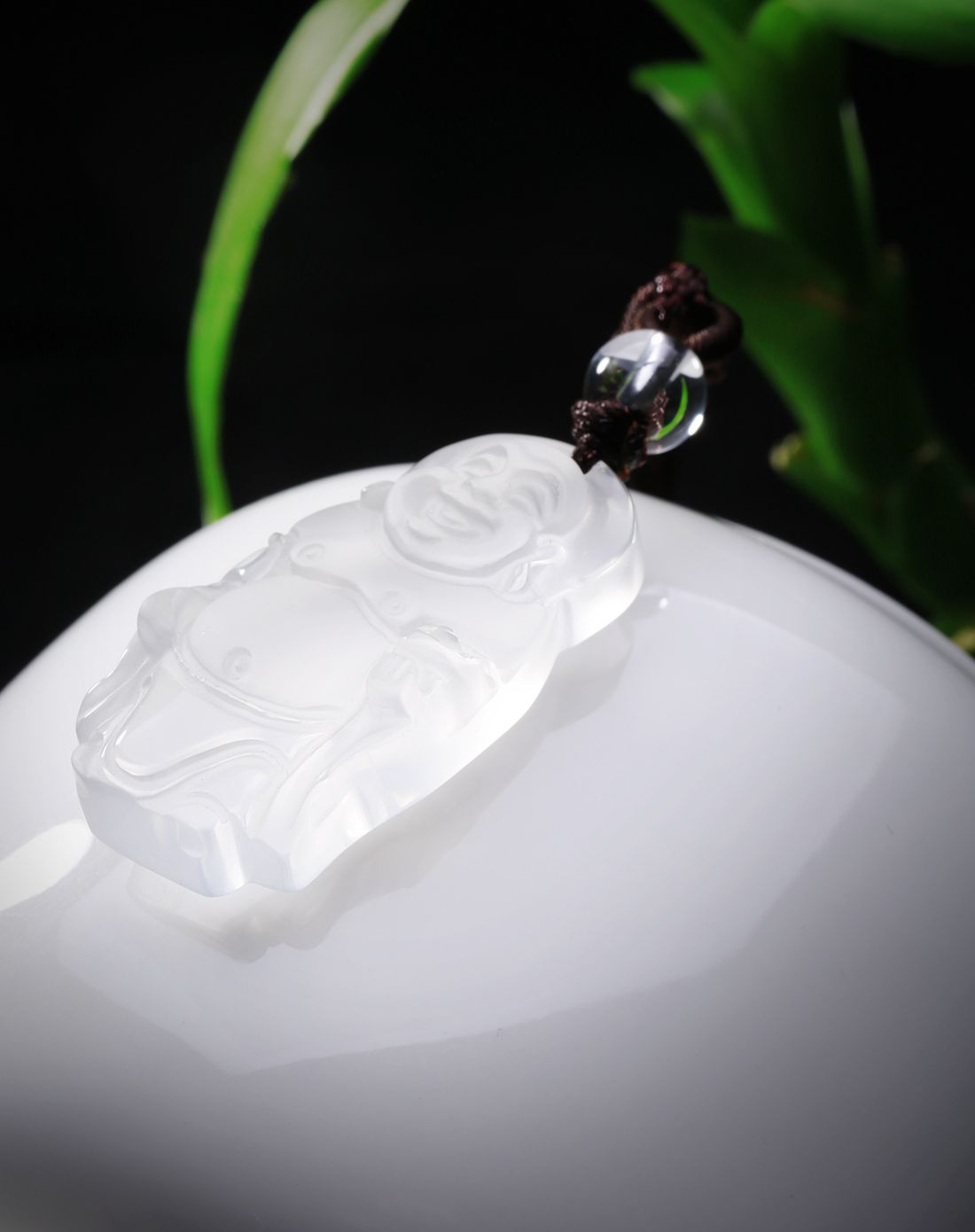 柏诗翠 天然白水晶站佛项链