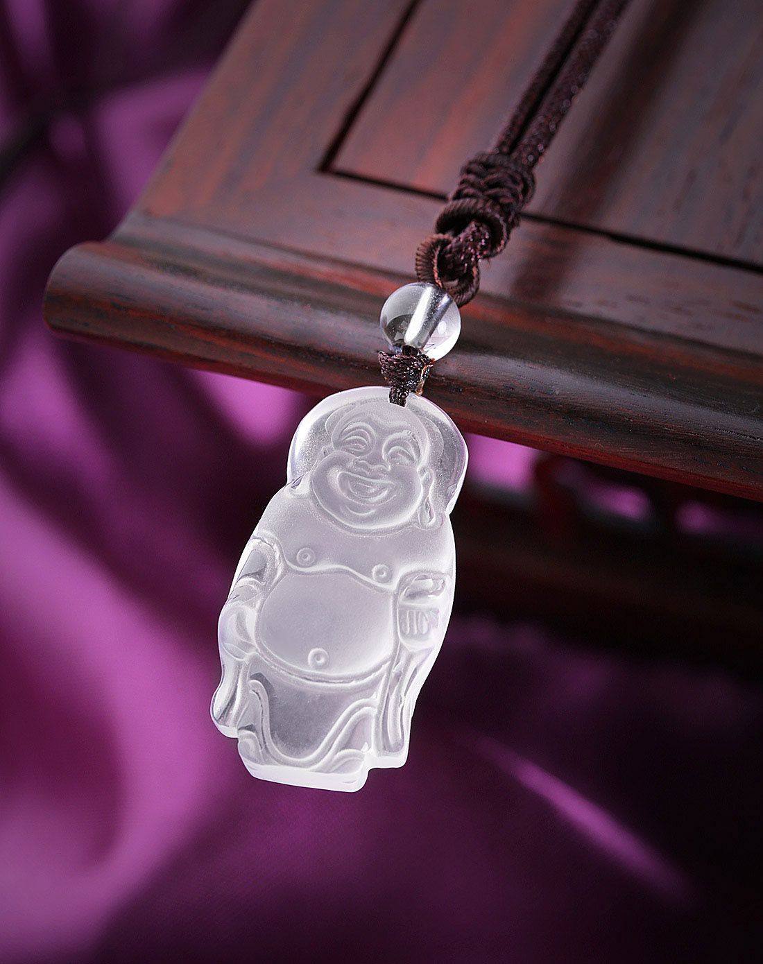 柏诗翠 天然白水晶站佛项链