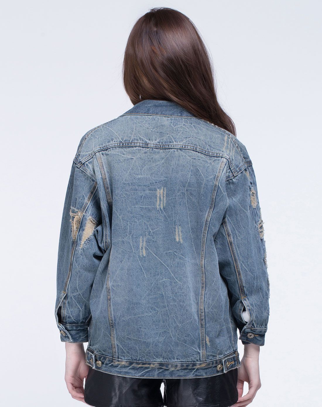 女款怀旧蓝色破洞宽松牛仔外套