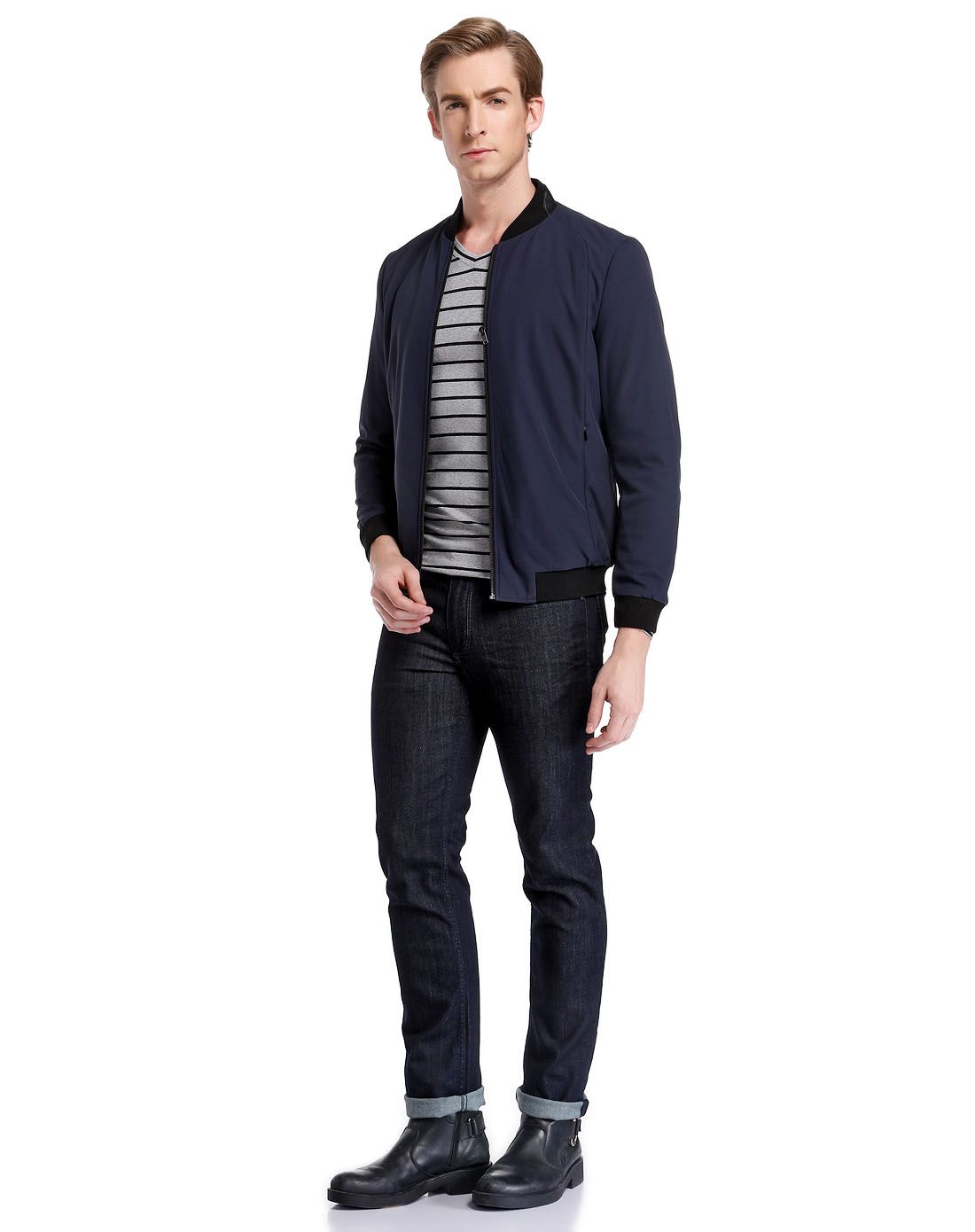 丹尼爱特daniel hechter男装专场 深蓝色简洁休闲商务长袖茄克