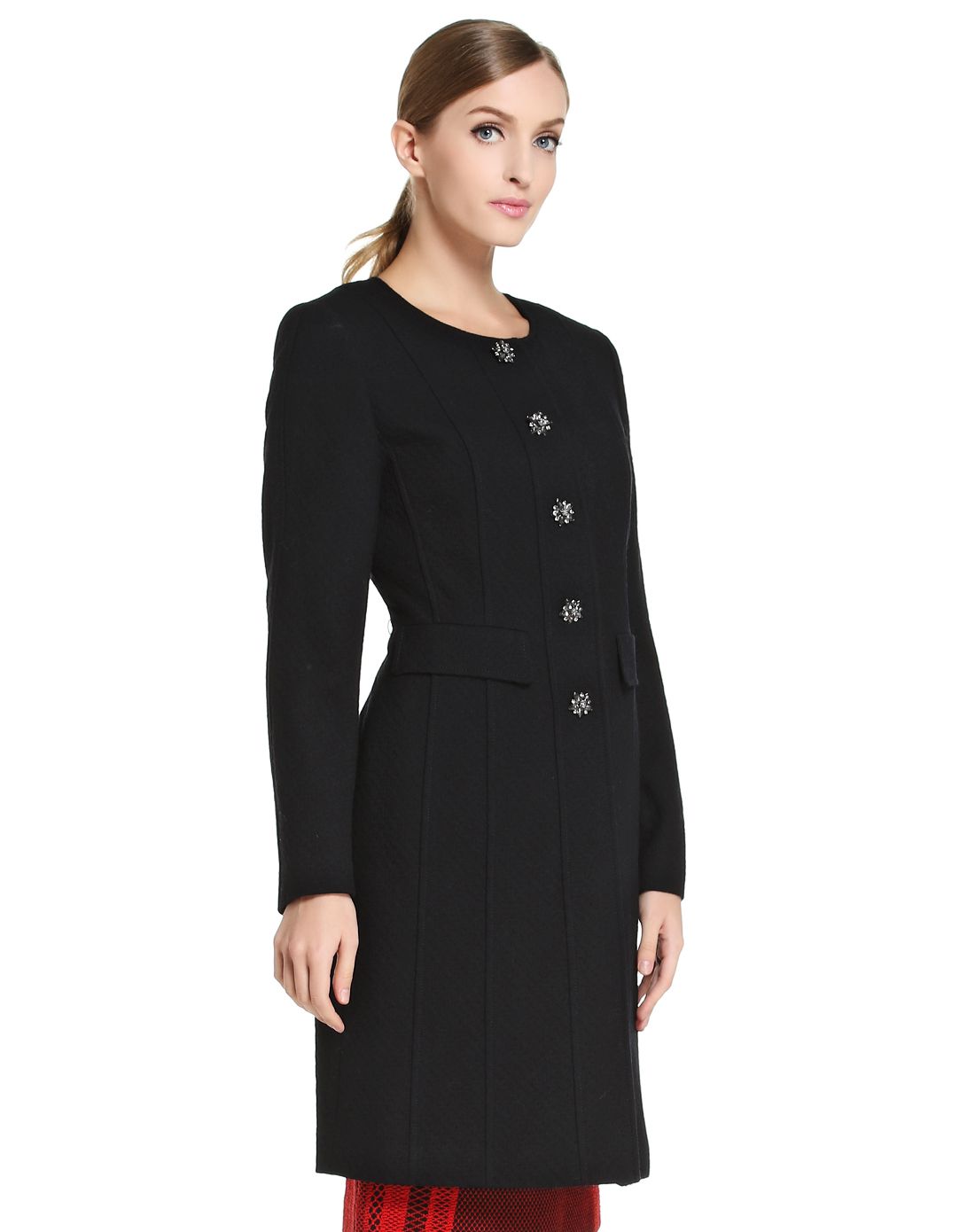 黑藏青色优雅端庄长款长袖外套