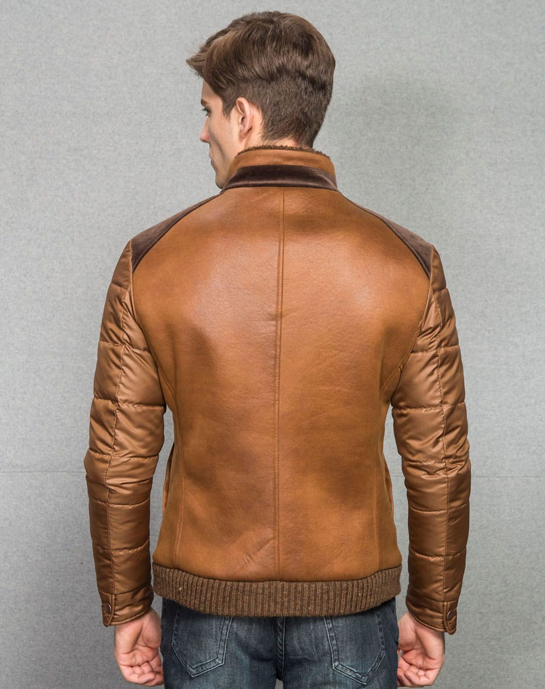 男款黄棕色都市休闲棉服