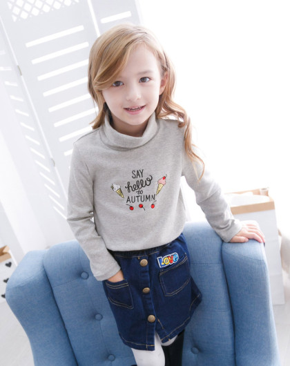 英国cicie 童装儿童女童t恤绣花高领套头打底衫