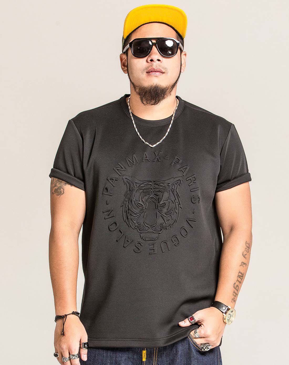 panmax大码潮牌黑色老虎头立体印花短袖t恤pafsts235-黑色_唯品会