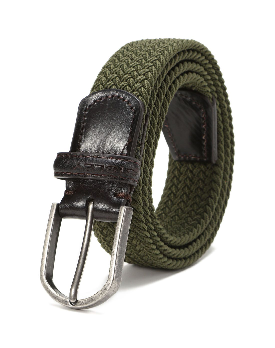 男款军绿色编织时尚针扣式皮带