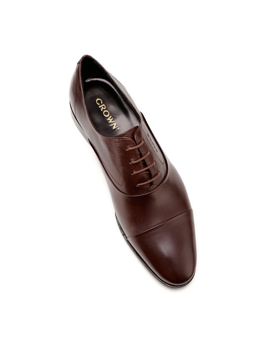 皇冠crown咖色胎牛皮时尚正装单鞋32350038_唯品会