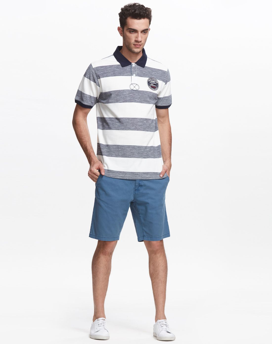 丹麦wagner旗下集合品牌黑白宽条纹纯棉透气运动短袖t恤衫80