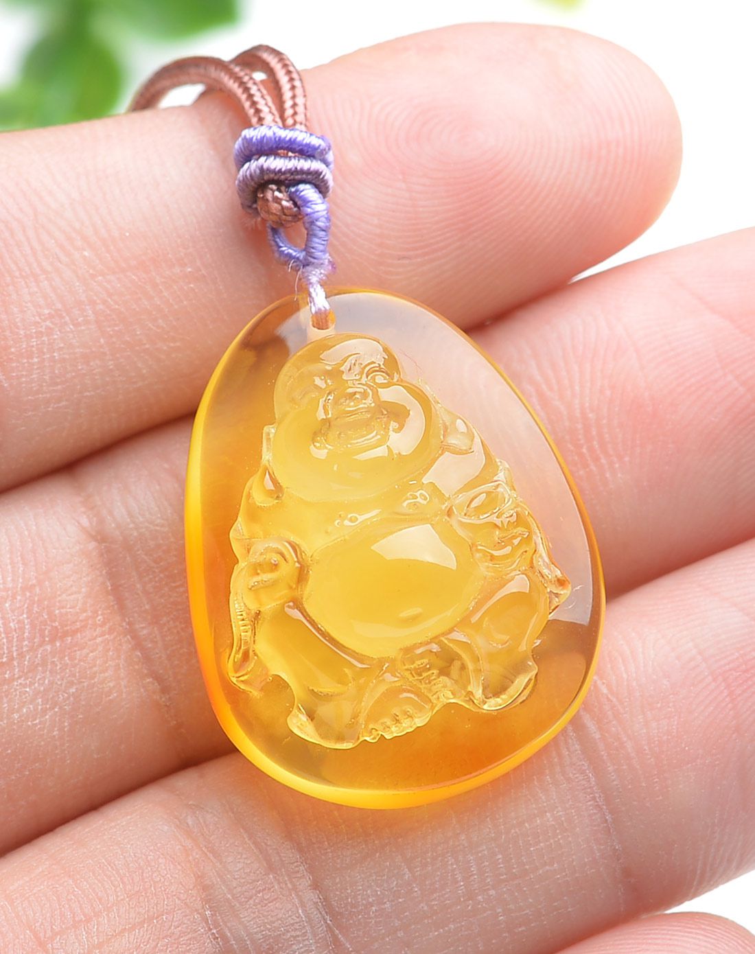 亿珍阁 俏色鸡油黄通透笑佛蜜蜡吊坠含绳5.73g附证书