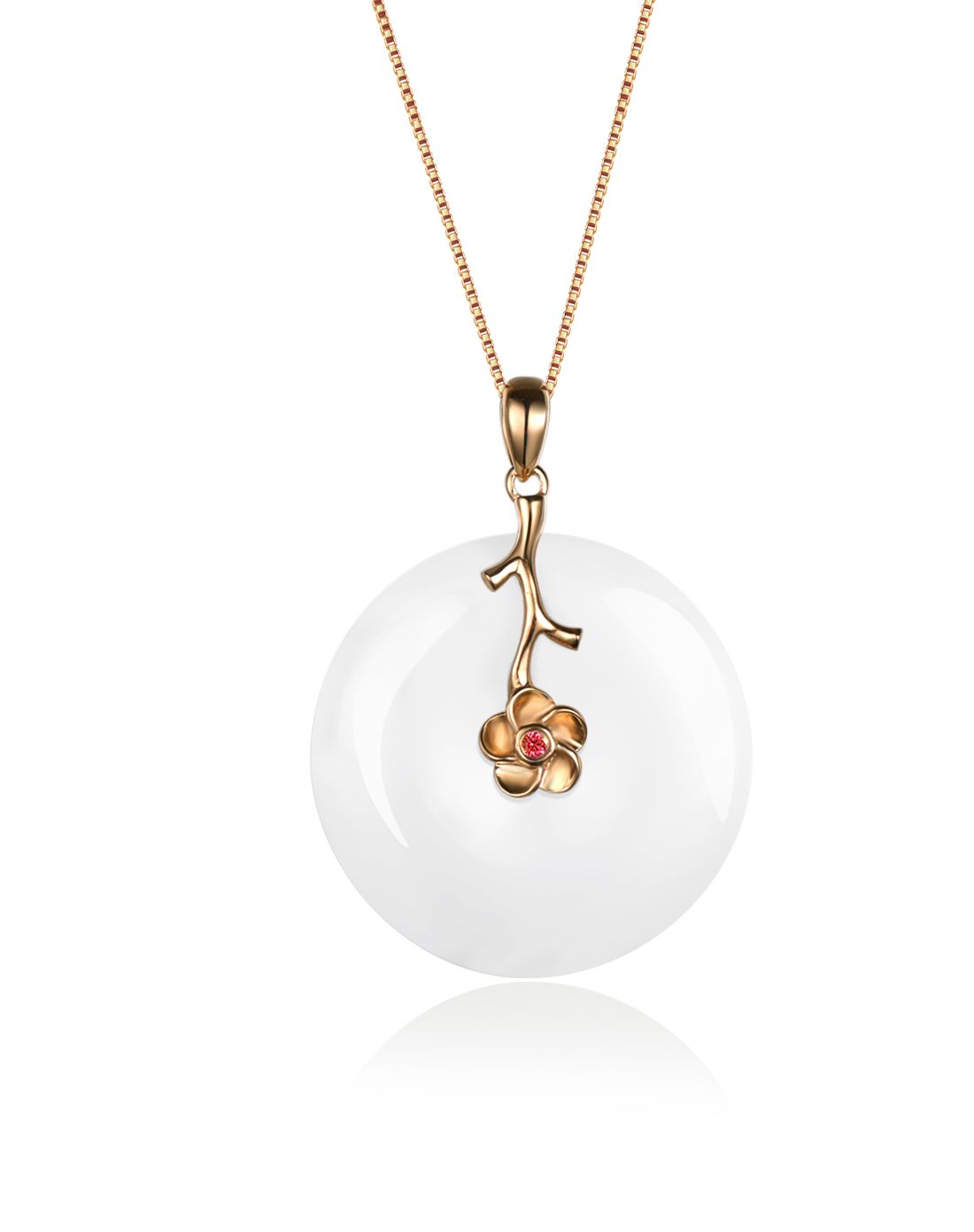 爱度 唯品首发-18k金和田玉平安扣吊坠-梅花