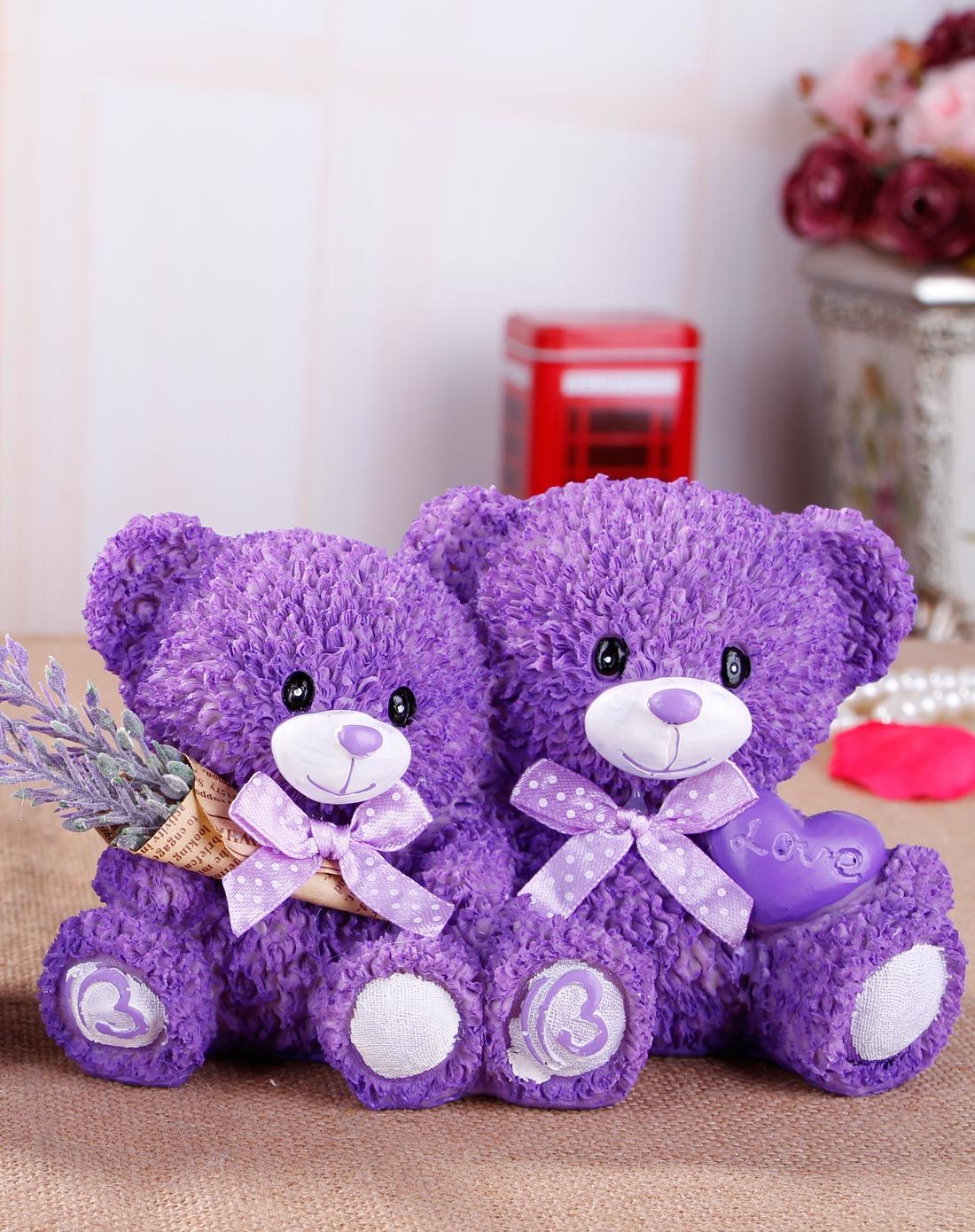 紫色薰衣草情侣小熊存钱罐摆件