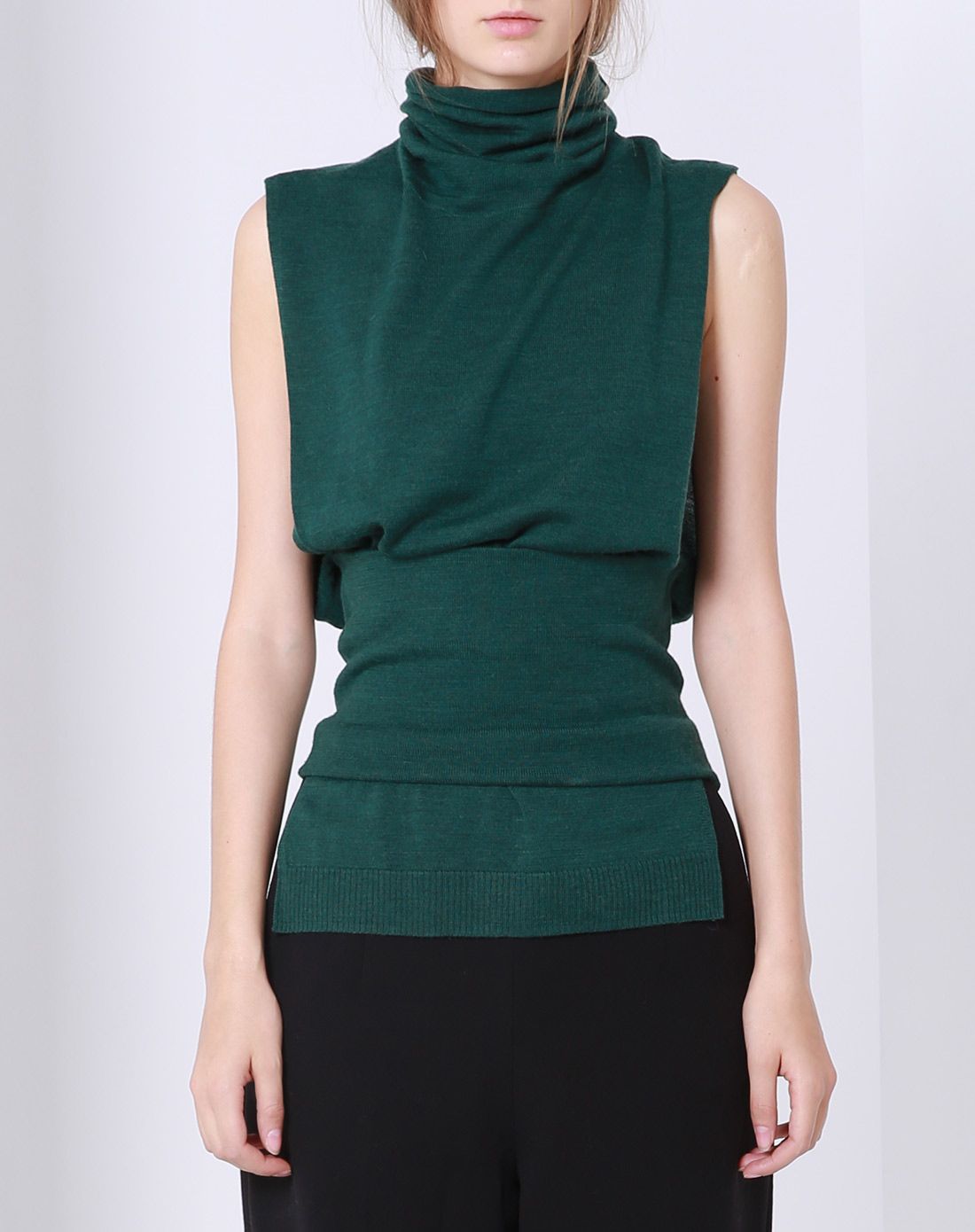 绿花色层次裹腰毛衫