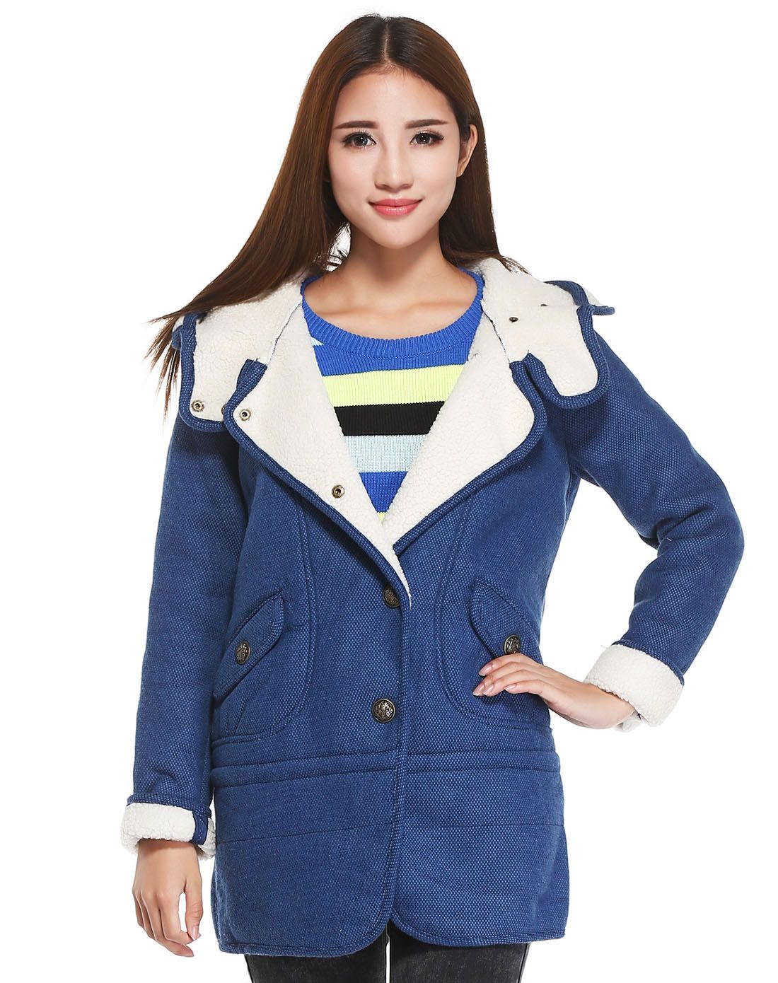 (特惠)深蓝色时尚简约长袖大衣