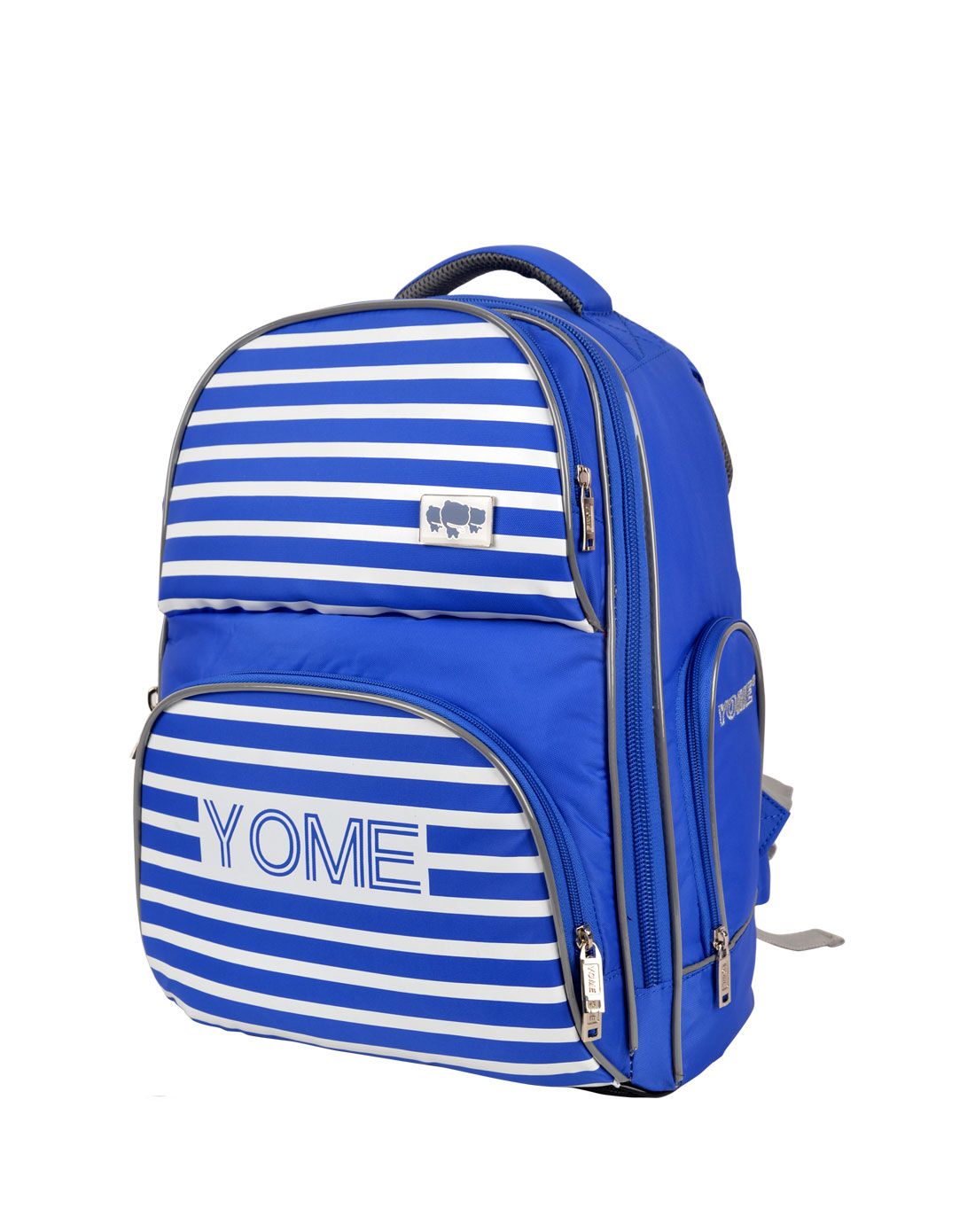 中性蓝色韩国进口条纹尼龙护脊书包(l码)