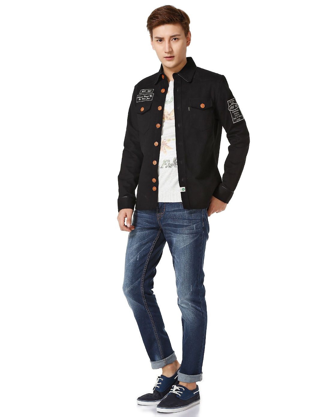 马克华菲mark fairwhale jeans黑色帅气斯文长袖休闲外套