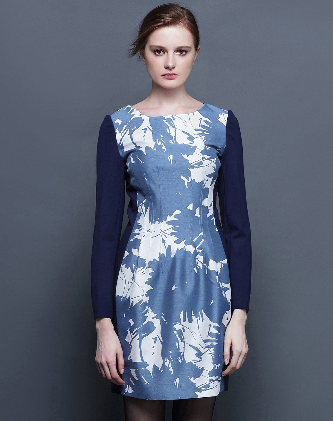 bblluuee color女装水墨蓝连衣裙