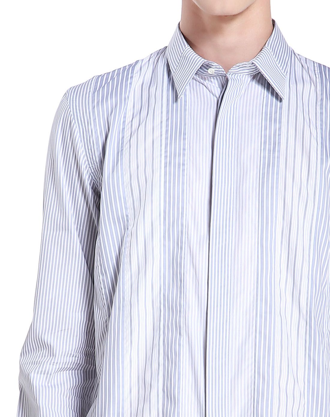 灰/白色条纹休闲长袖衬衫