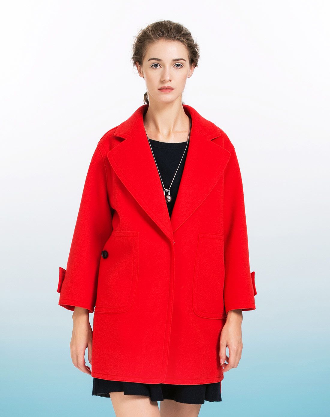 秋季红色长袖简约时尚女大衣
