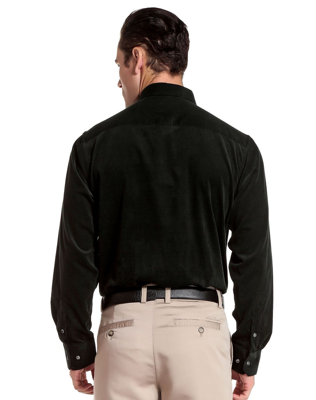 墨绿色复古翻领长袖衬衫