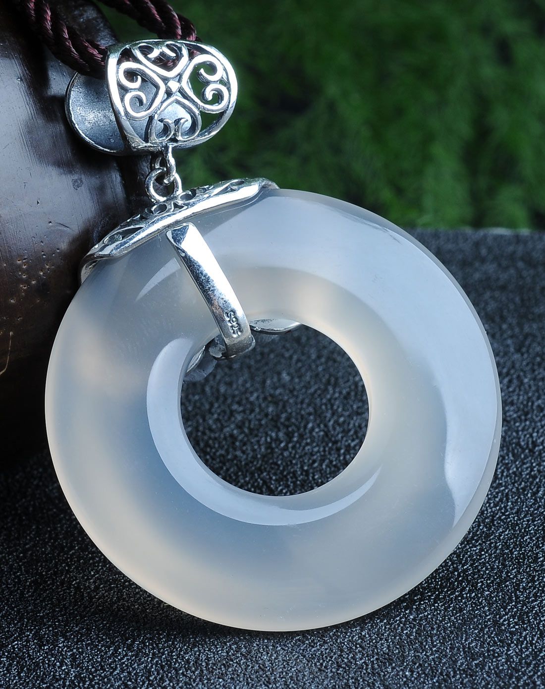 亿珍阁 925银镶嵌玉髓平安扣吊坠含配绳(附证书)