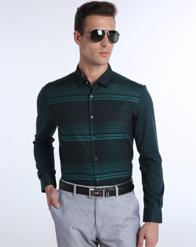 暗青纯棉舒适简约长袖正装衬衫