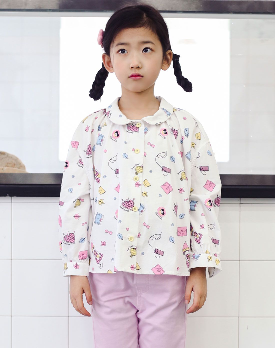 巴拉巴拉旗下韩风高品质童装巴帝巴帝专场女童满印娃娃版型长袖衬衫
