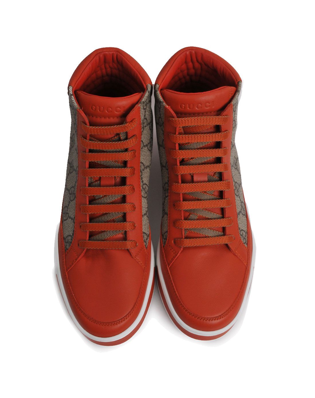 > gucci 男士红色经典logo绑带高帮休闲鞋