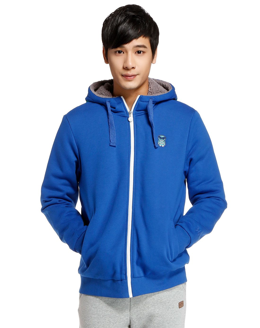 保暖里绒 男款蓝色长袖外套 连帽时尚