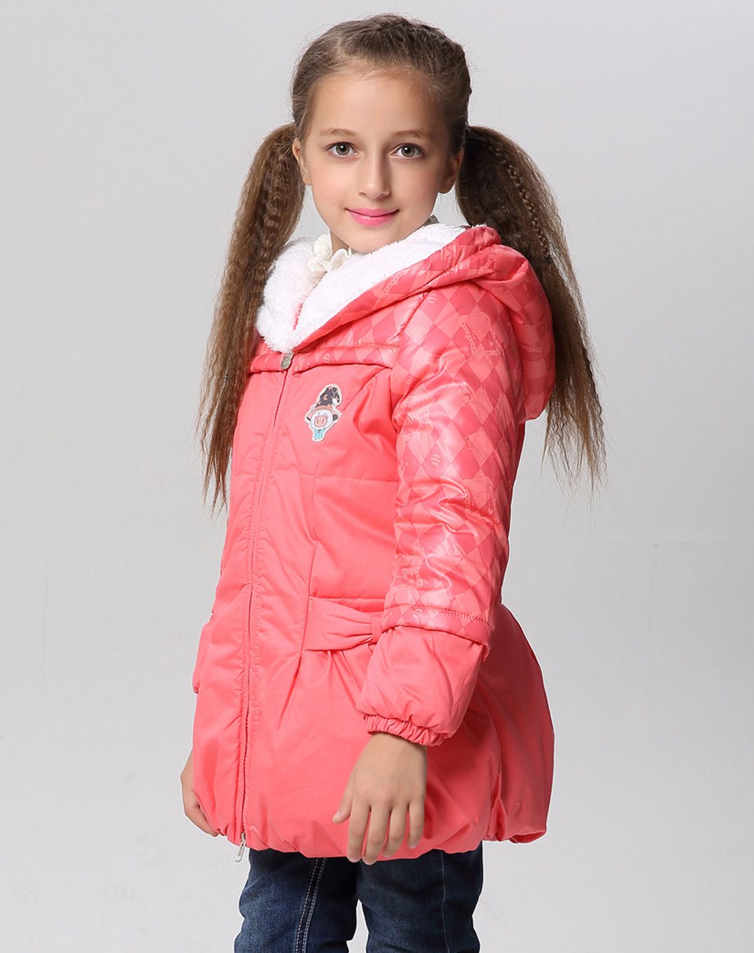 女童西瓜粉童带帽棉衣