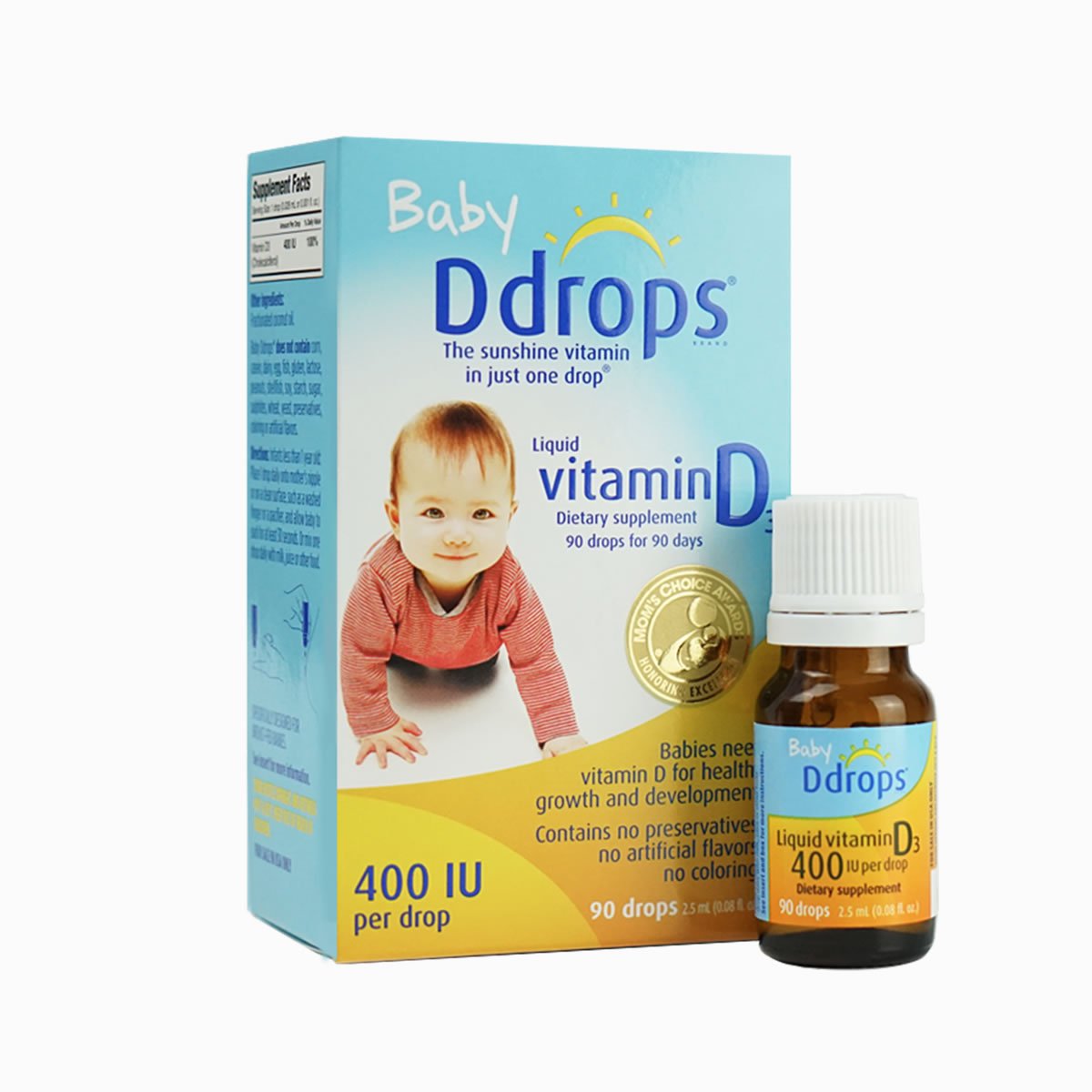 美国版ddrops 婴儿维生素d3滴剂 90滴 2.5ml 瓶装