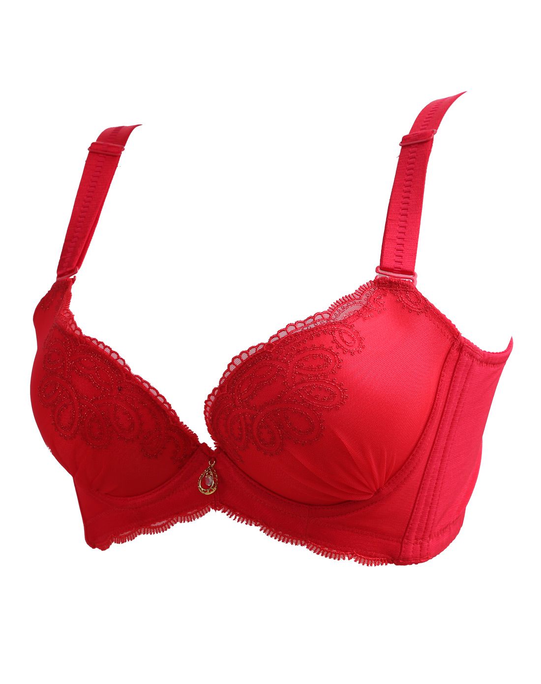 梦芭蒂moonbadi女士内衣移动端专场红色金丝佳人舒适聚拢3/4厚杯文胸