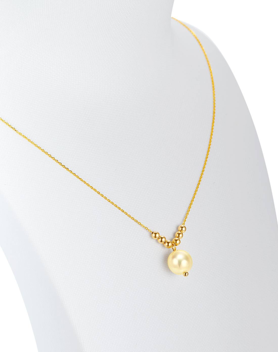 黛米8-8.5mm正圆亮浅金色akoya海水珍珠吊坠18k金链45cm长