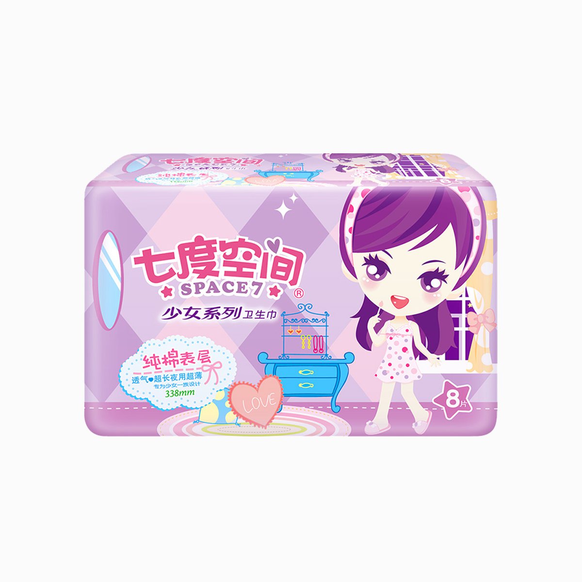 七度空间(space7 少女系列超薄纯棉卫生巾套装42片 245mm*30片 338mm