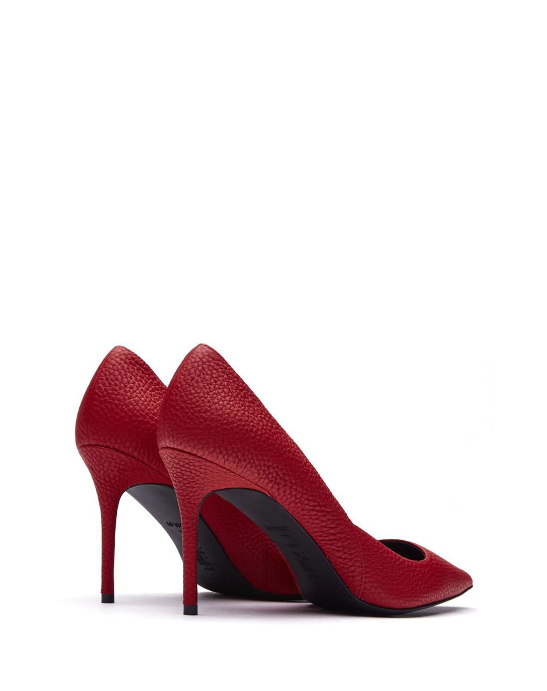 红色荔枝纹牛皮侧面交叉高跟鞋