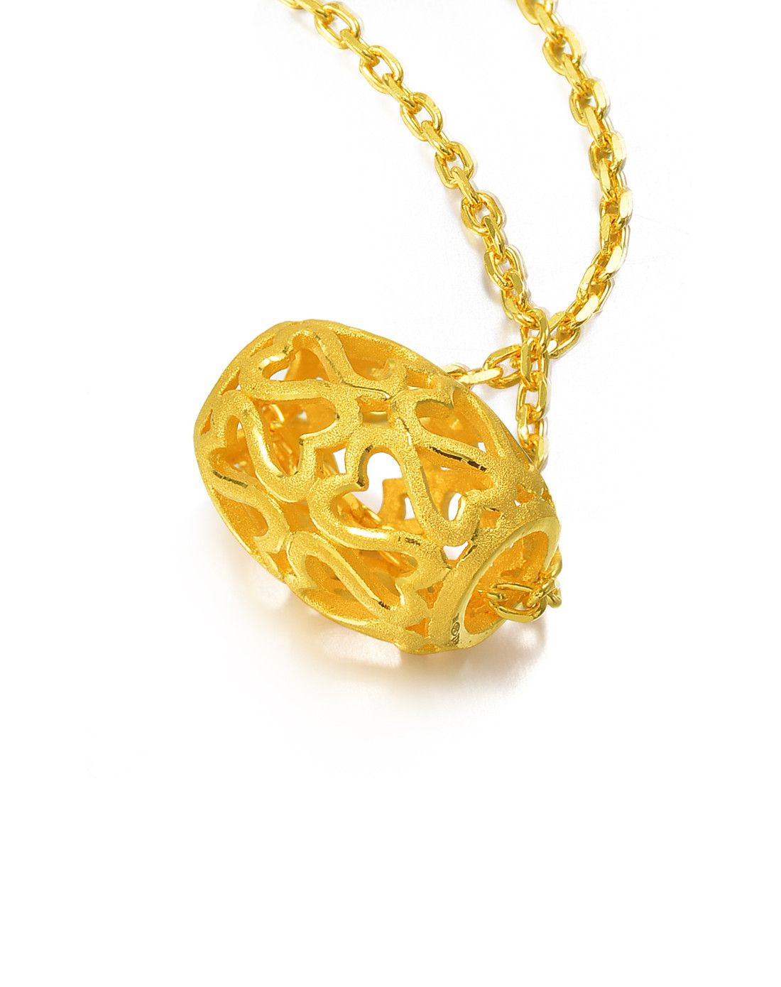 周生生 足金镂空心幸运珠吊坠(不含项链)