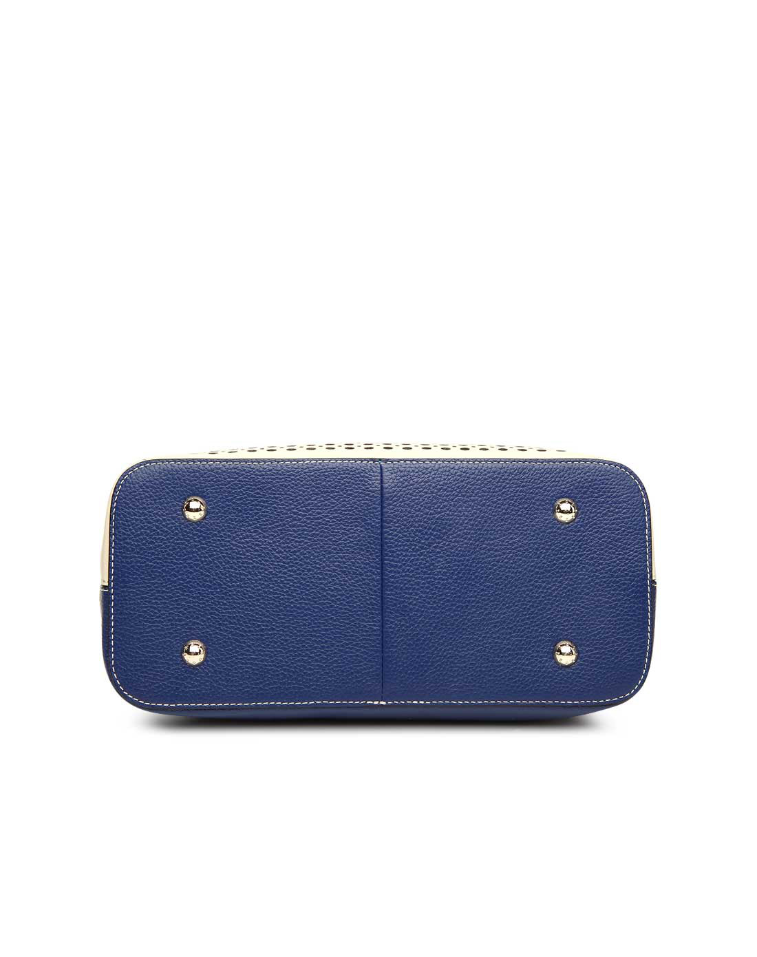 女款蓝配米白色牛皮时尚单肩包