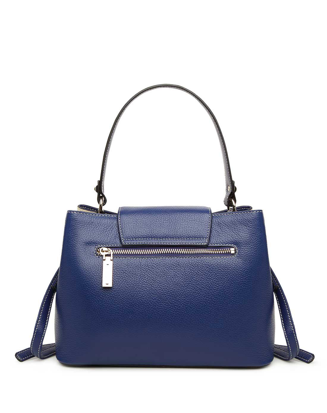 女款蓝配米白色牛皮时尚单肩包