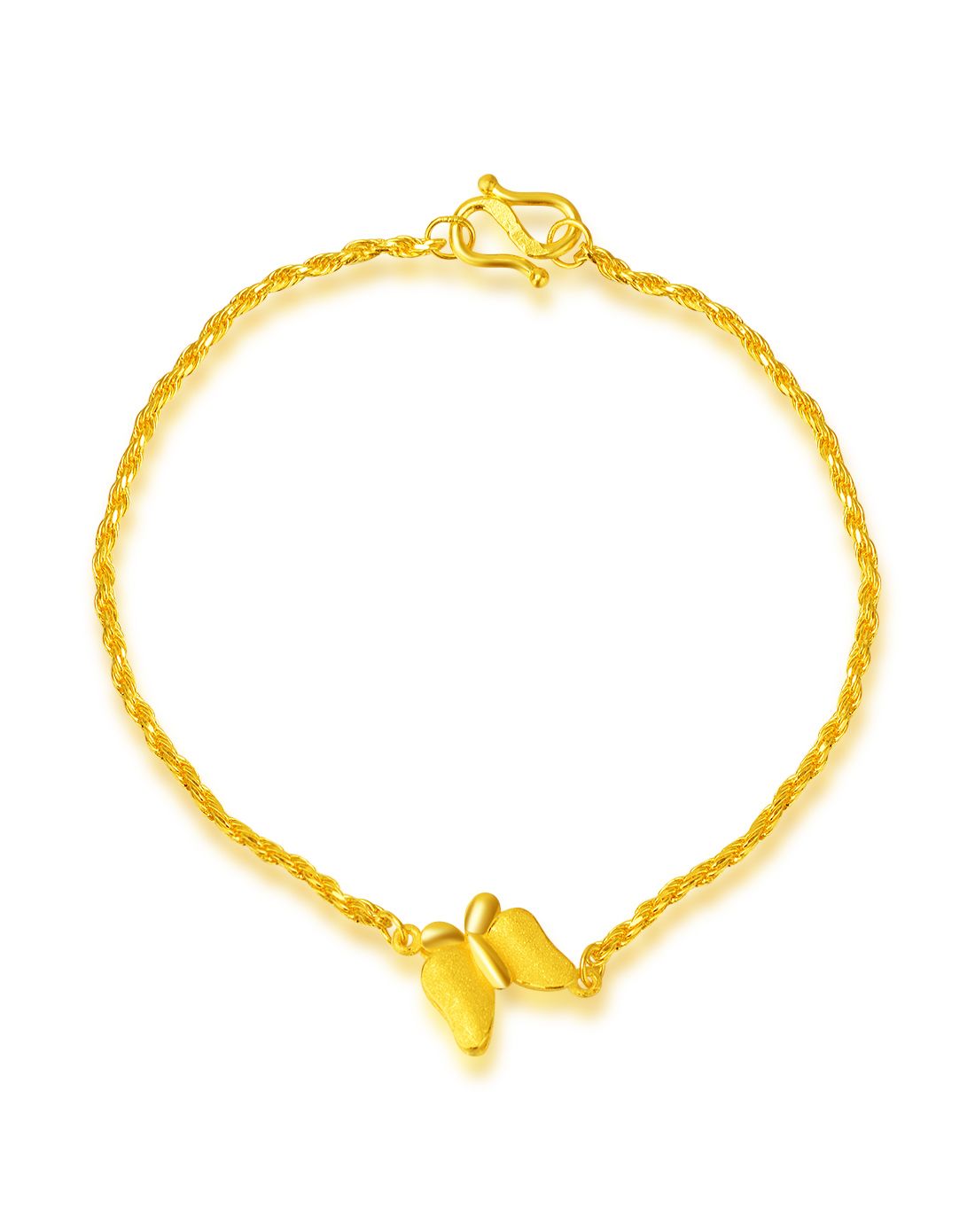 足金黄金手链磨砂蝴蝶双套链(约4.79克)