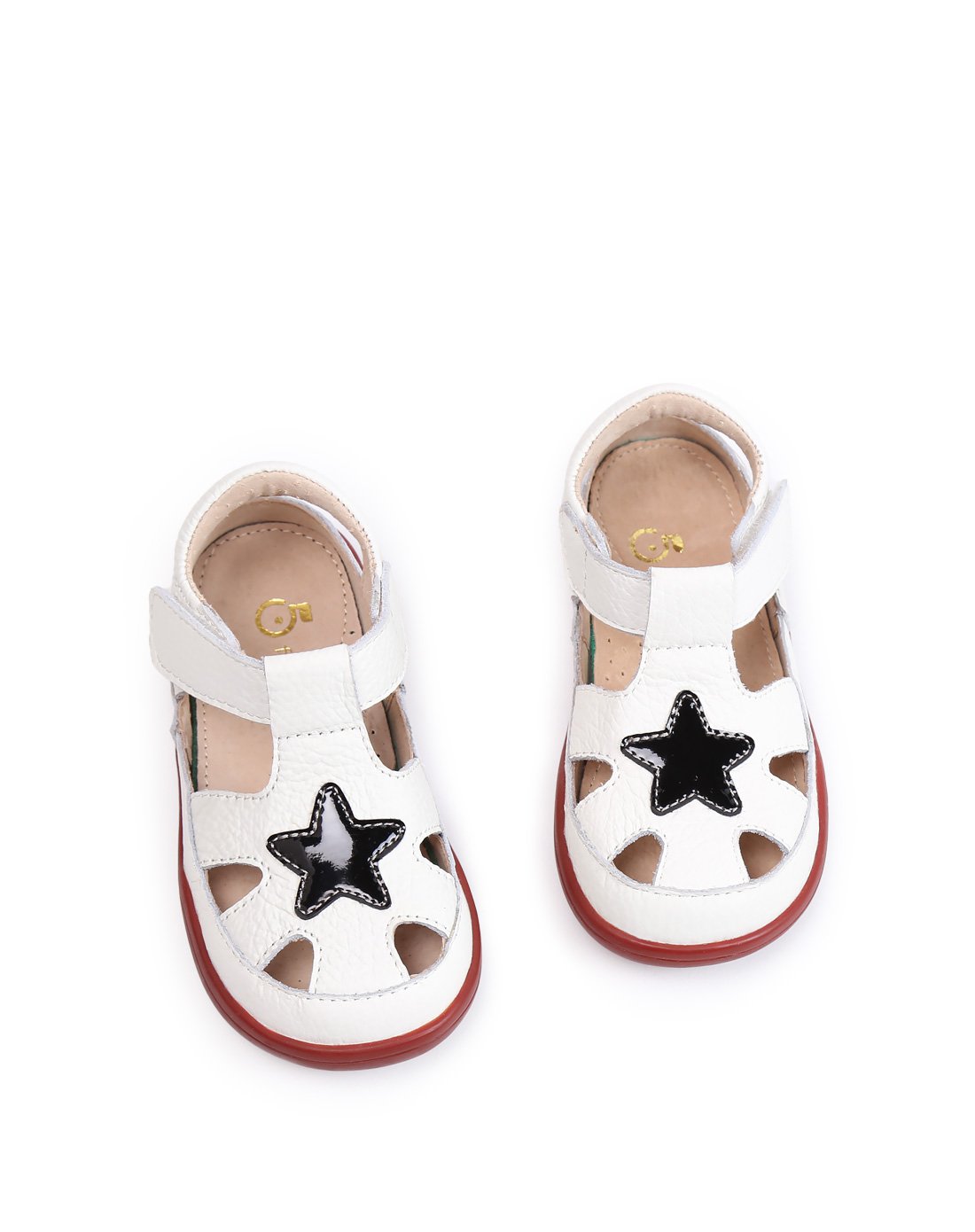 男童白黑五角星牛皮包头洞洞鞋