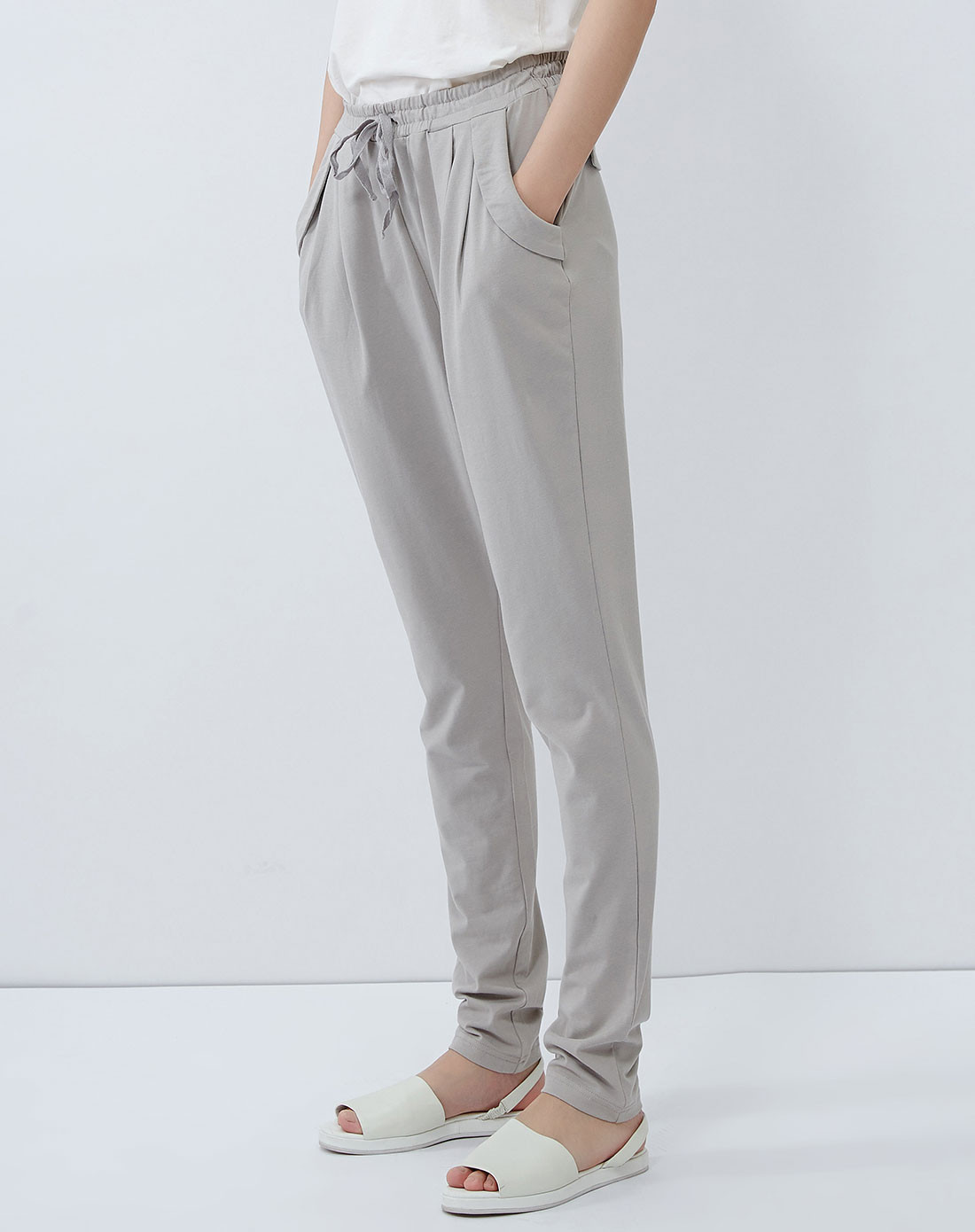 女装米灰色夏季抽绳哈伦裤