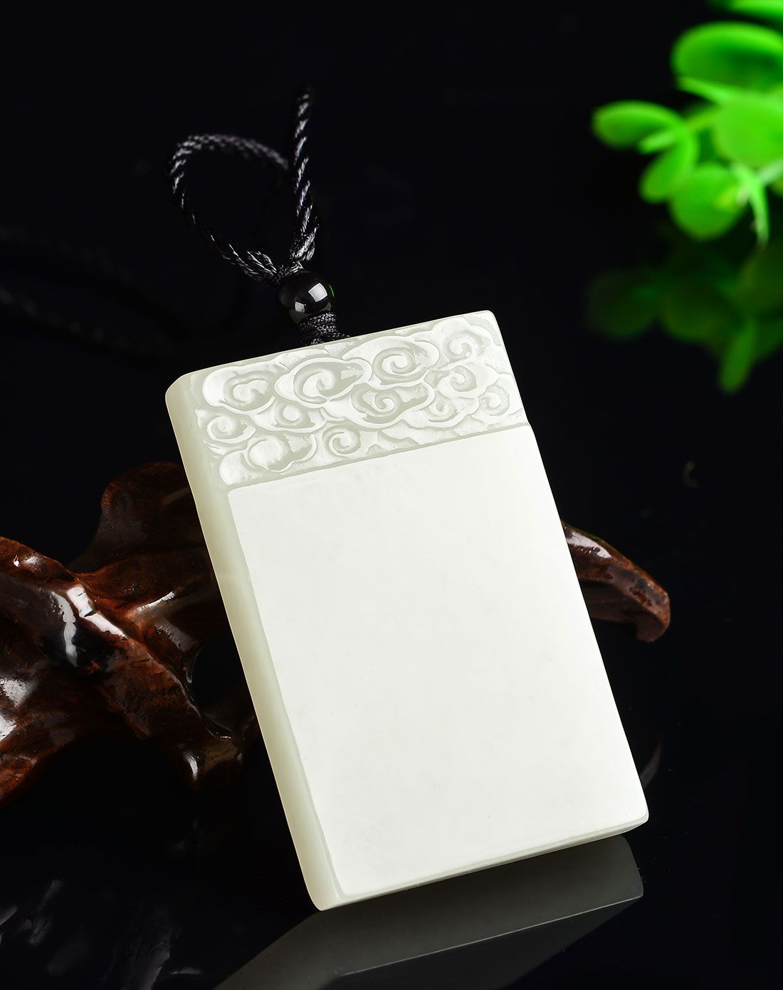 大件平安无事牌天然和田白玉玉牌吊坠