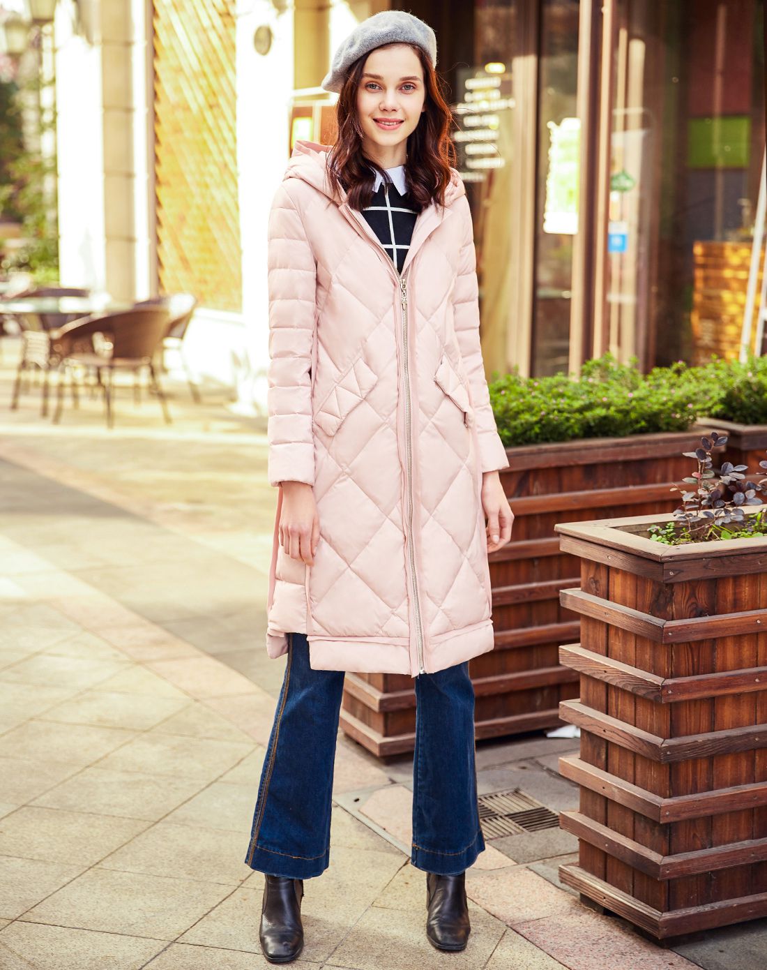 郁香菲女装专场 长款时尚连衣帽羽绒服