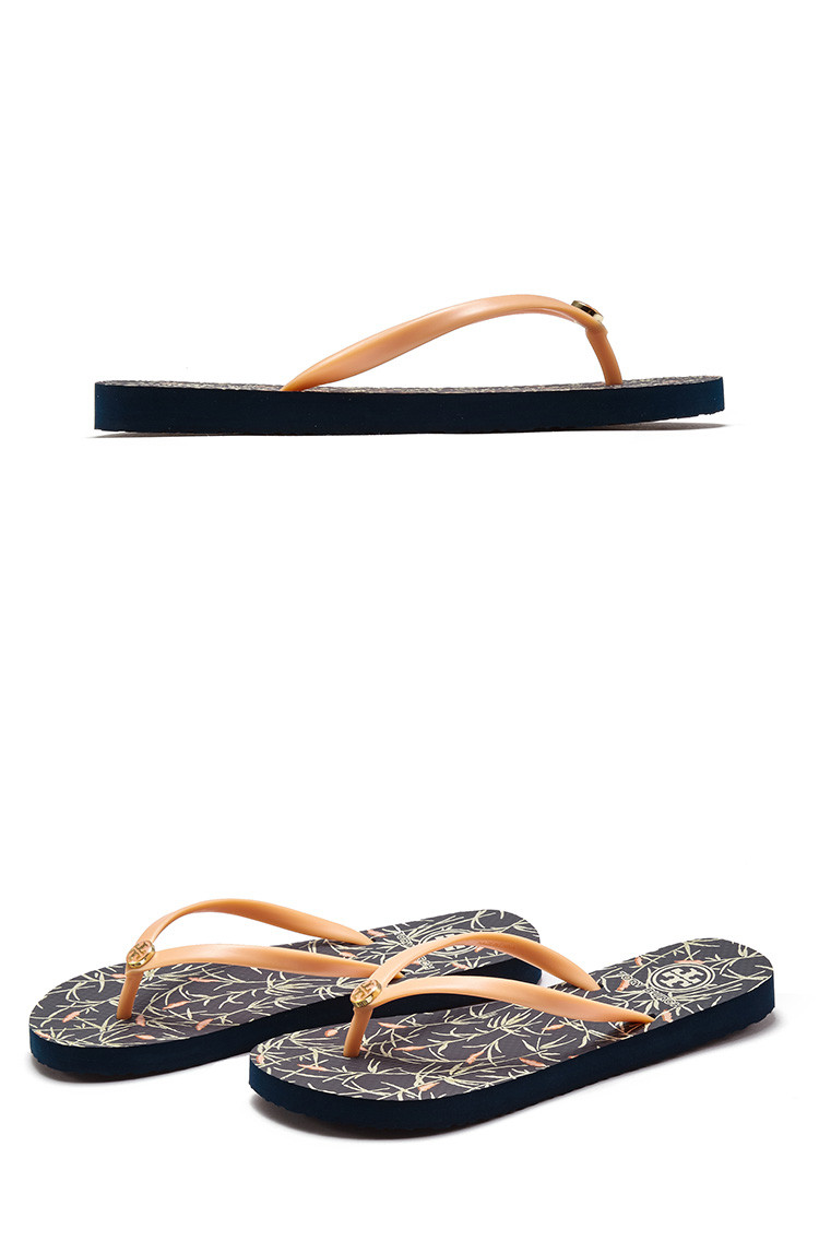 tory burch女款印花经典logo沙滩人字拖鞋