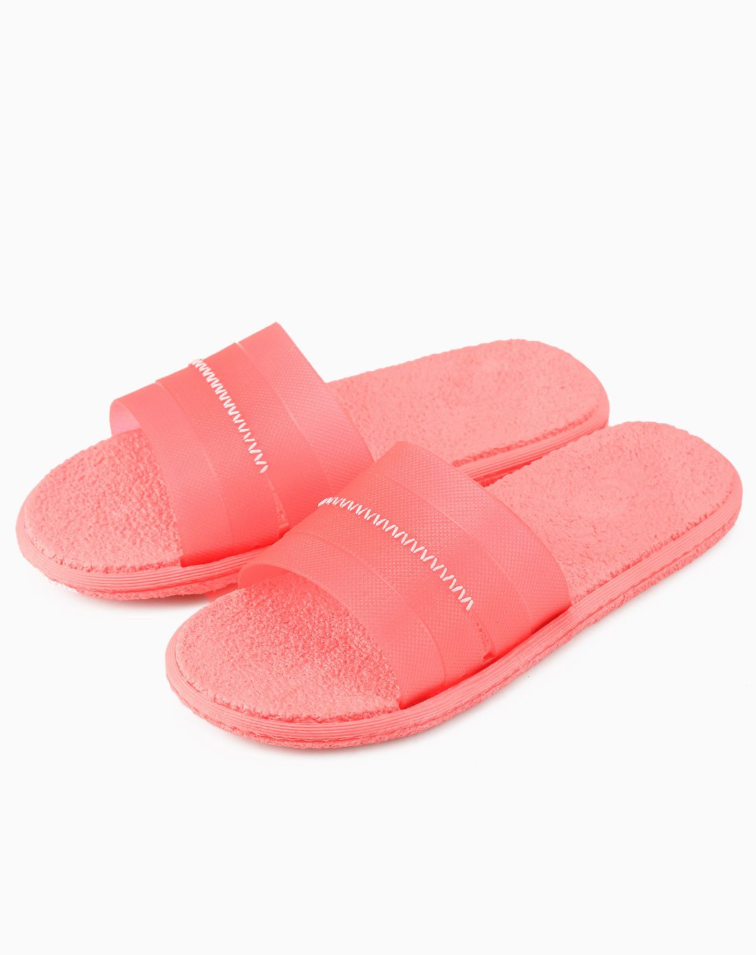 女款玫红色夏季横纹凉拖鞋