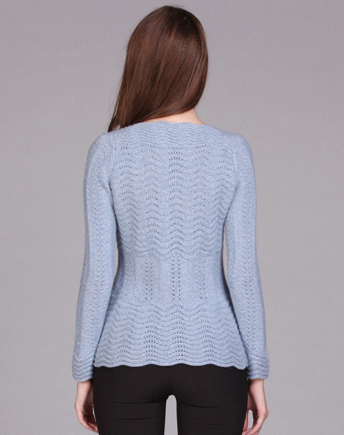 女士蓝白色知性醇美船领加厚女套衫