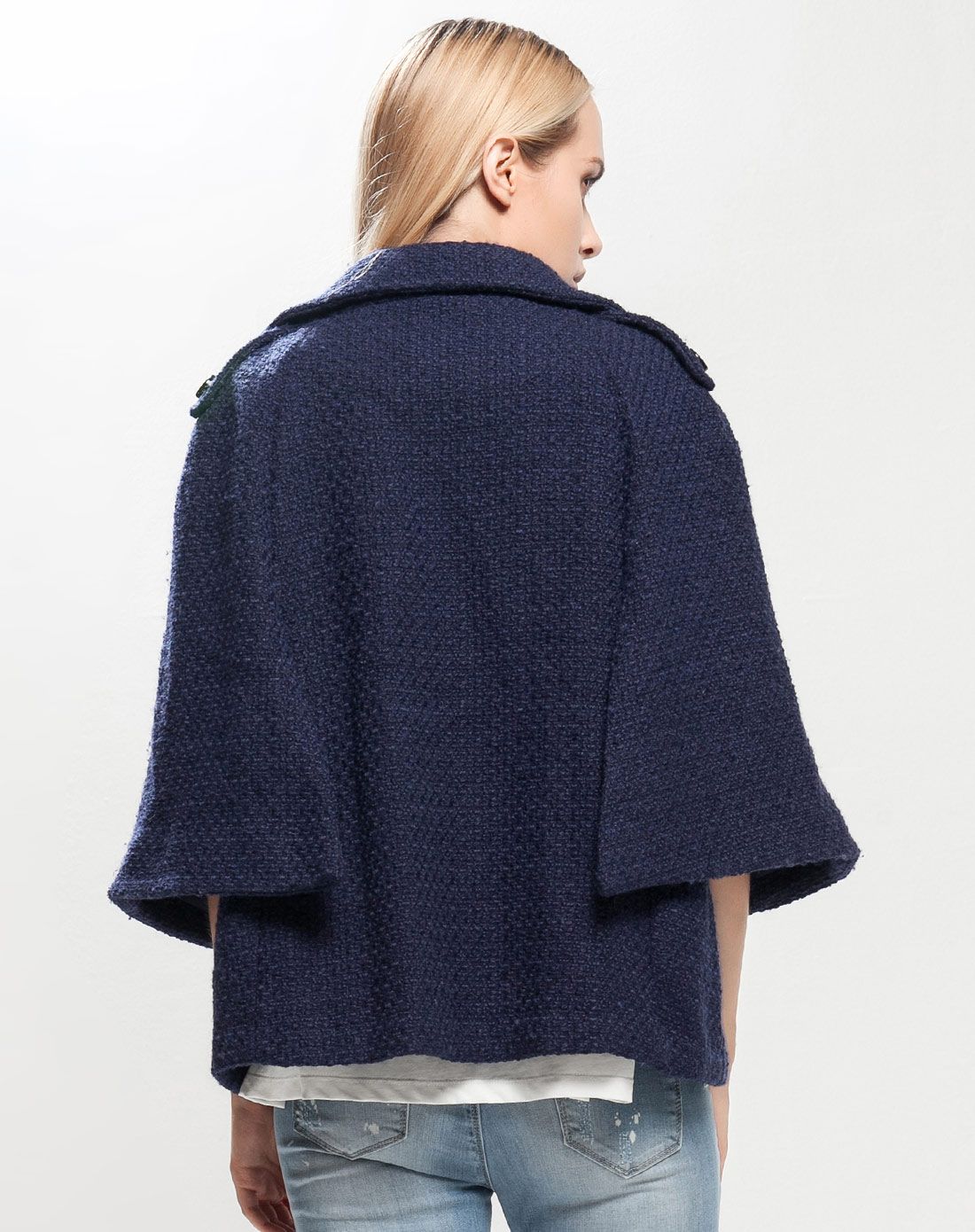 深蓝色个性欧美斗篷式外套