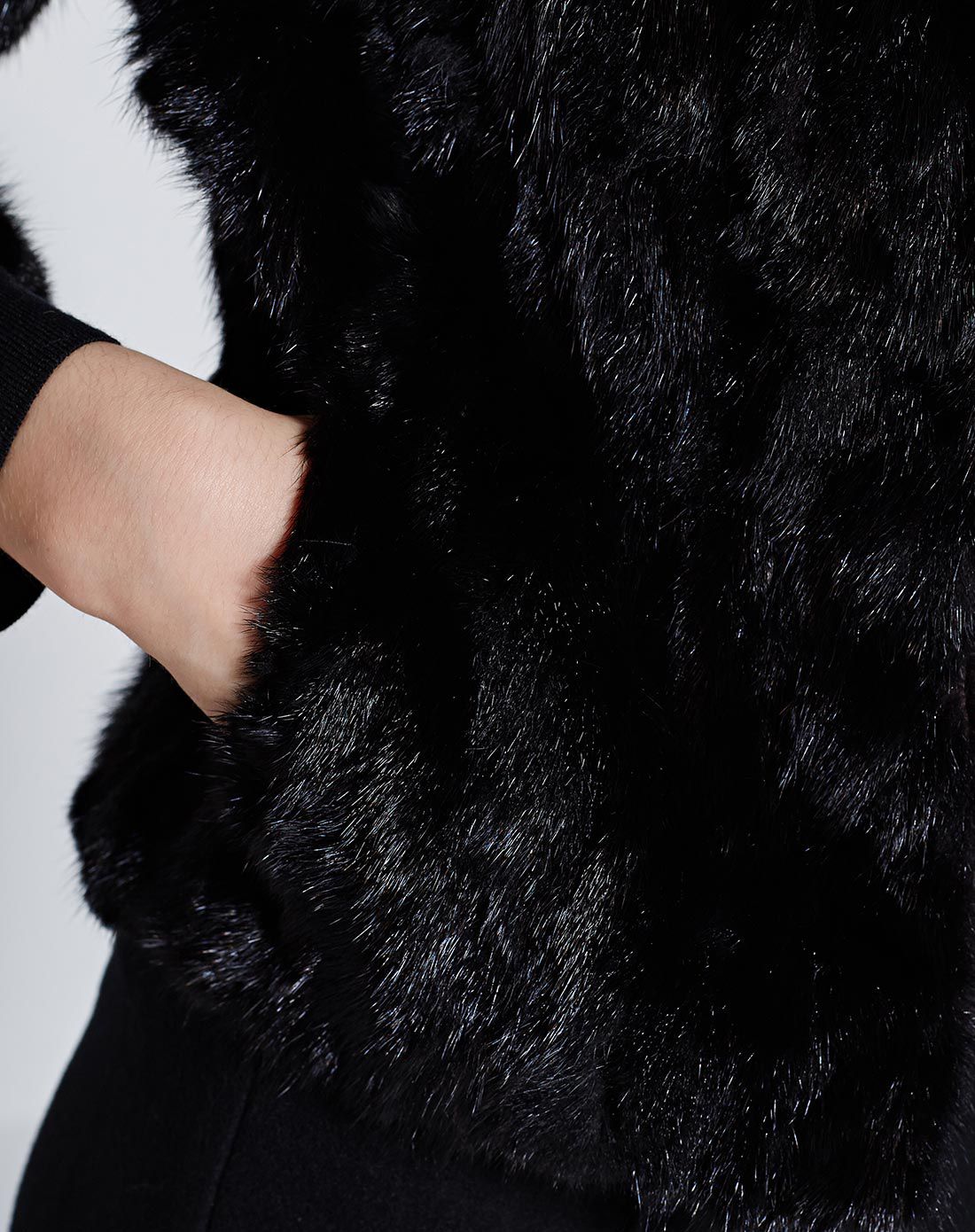 黑色水貂毛拼貂皮草短款外套