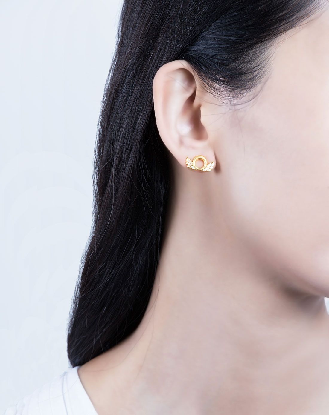 天使白颜料足金单边耳环