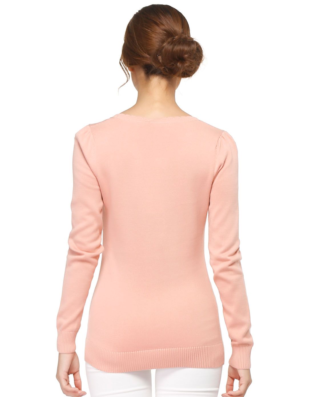 浅橘粉色甜美心型长袖针织衫