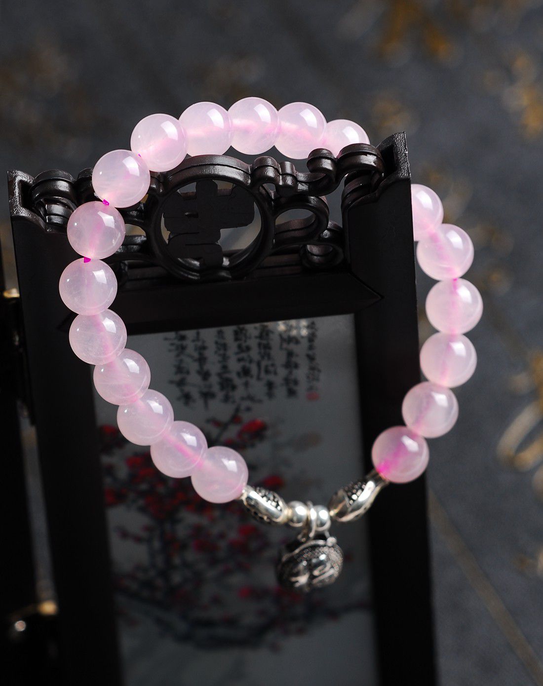 石头记饰品专场 石头记 芙蓉石粉晶925银福袋手链
