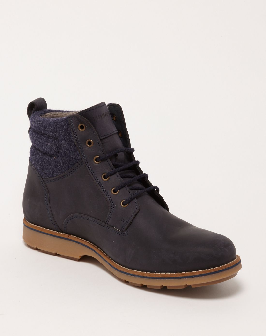 lumberjack男款海军蓝色马皮经典圆头高帮靴